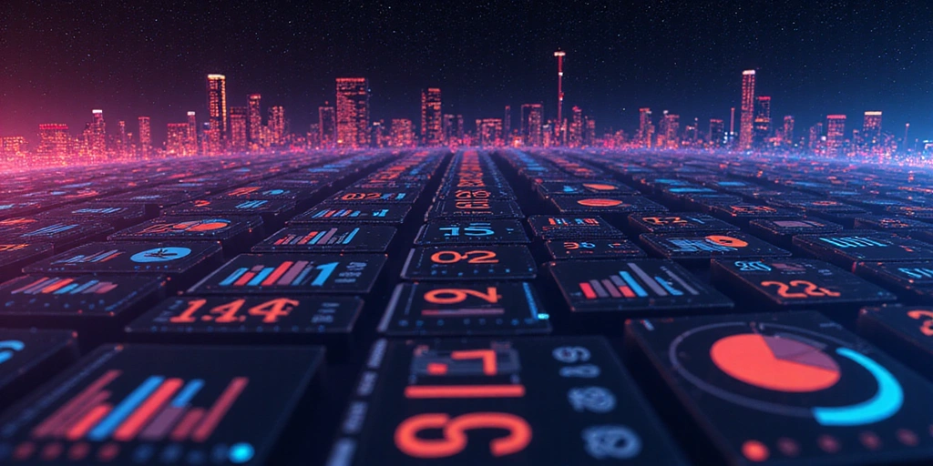 Dashboard interface elements with vibrant colors and glowing effects