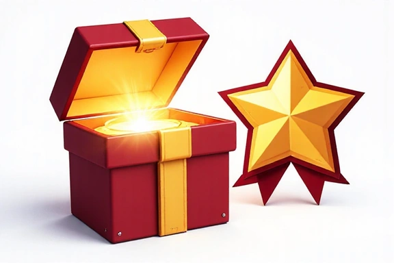 Illustration of a gift box and a star badge