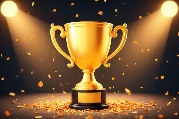 Illustration of a trophy and confetti