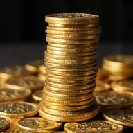 Medium stack of gold coins with a glowing aura, representing a value virtual currency pack.